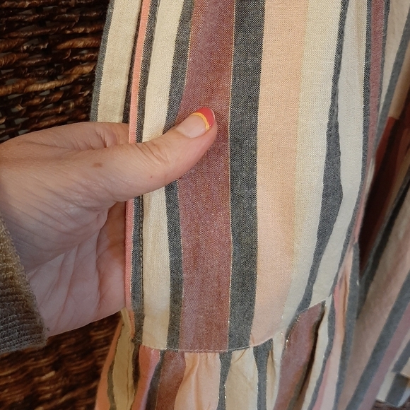 Ulla Johnson Puff Sleeve Dress Metallic Striped Knee Length Tent Tiered Pocket 4 - Picture 8 of 12